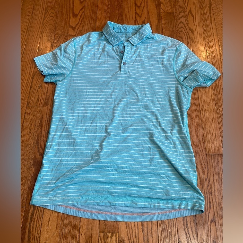 Lululemon Men’s Blue White Striped Polo Golf Shirt Mesh large